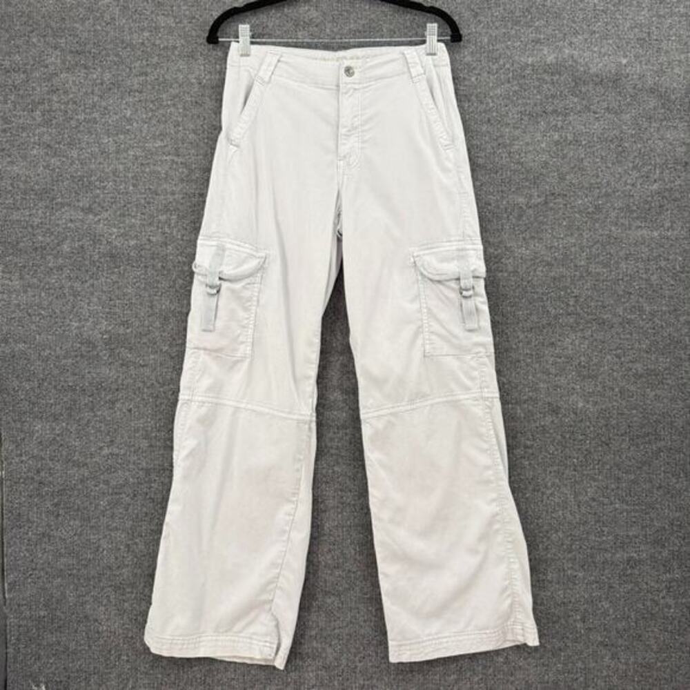 American Eagle Super High Rise Baggy Wide Leg Cargo Pants Size 0 Short Lt Blue